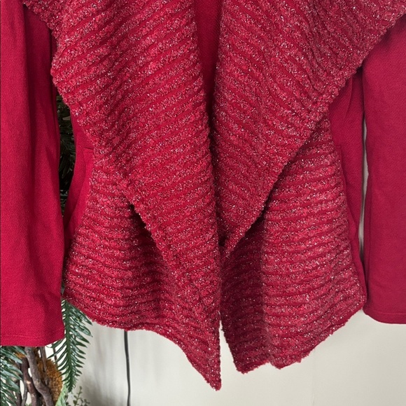 Brand New Lucky Brand Red Metallic Knit Shawl Open Front Drape Cardigan Sweater - Picture 7 of 16